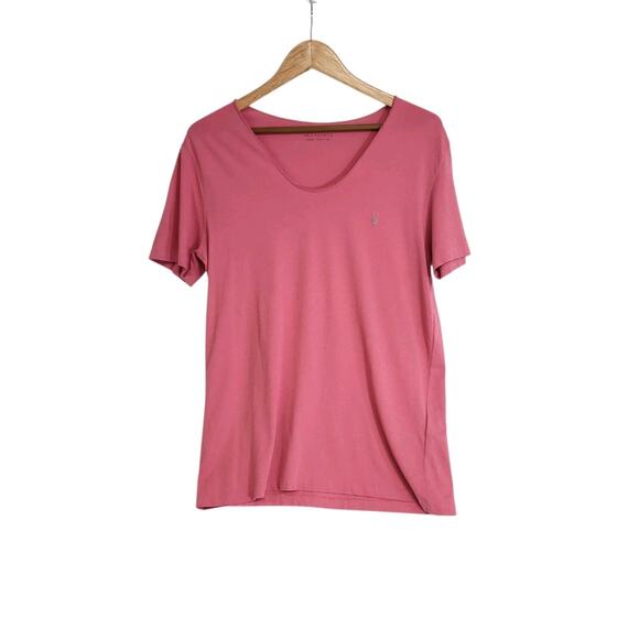 All Saints Rose Pink Cotton V-Neck Short Sleeve T-shirt Size Medium - Picture 1 of 8